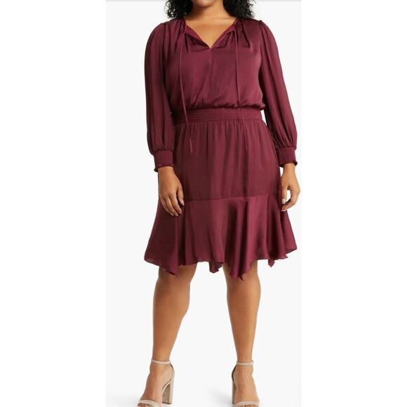 Sam Edelman Smocked Long Sleeve A-Line Mini Dress. - Picture 1 of 9